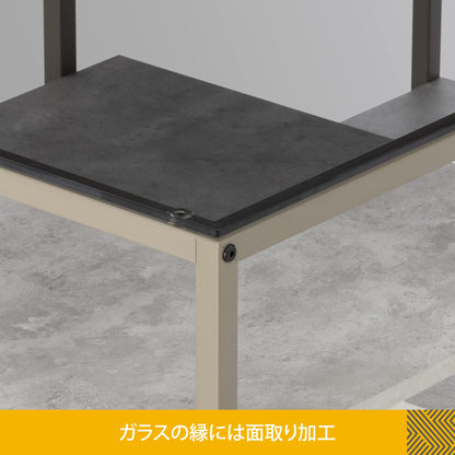 ローテーブル センターテーブル ガラステーブル 二段収納 強化ガラス 収納付き おしゃれ リビング 一人暮らし 幅100×奥行60×高さ45cm 岩グレー