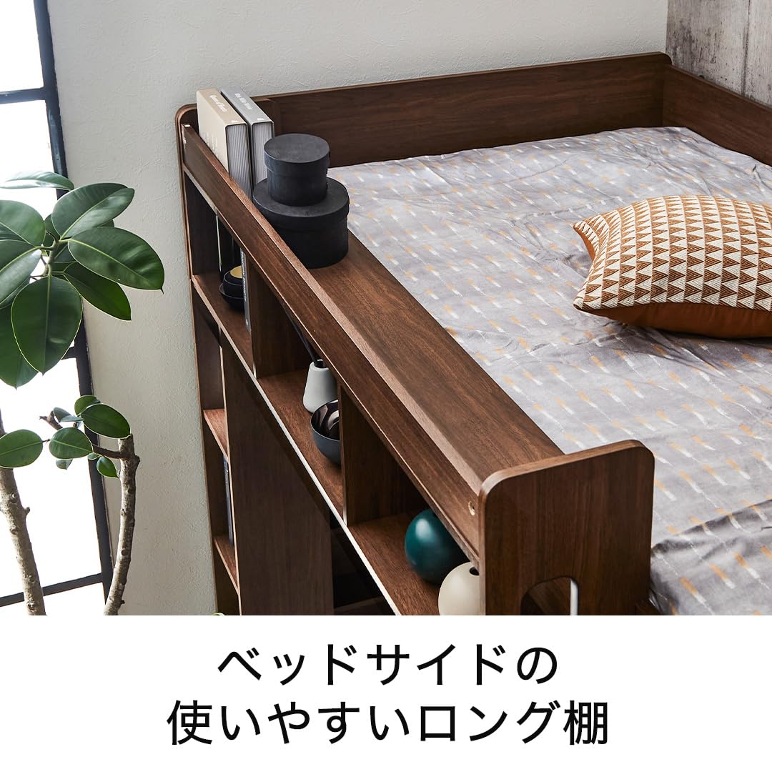 木製ロフトベッド シングル シンプルデザイン ベッドサイドに棚付き/ナチュラル